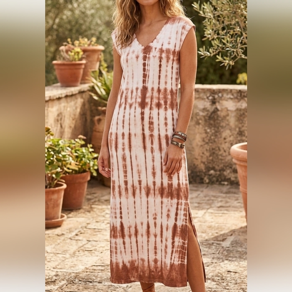 Universal Thread Rust And Pink Hues Tie-Dye Tshirt Maxi Dress, Size M
